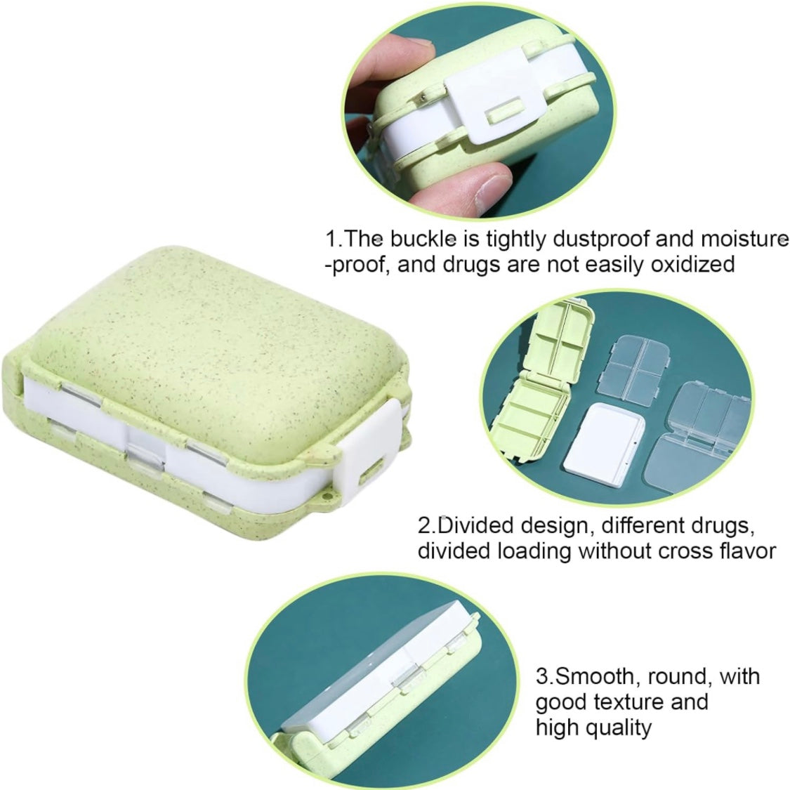 Travel Pill Organizer,8 Compartments Portable Pill Organizer Daily Pill Container Small Pill Storage Case for Trave, Daily, Pocket