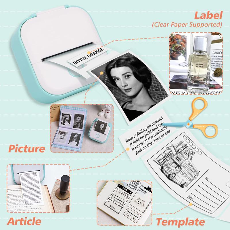 Portable Mini Printer with 1 Roll Paper,Sticker Printer Machine,Study Printer for Pictures, Photos,Journals,DIY,Compatible with Phone&Tablet